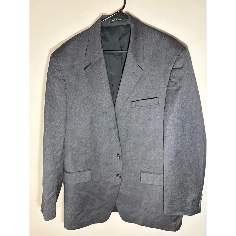 Lauren Ralph Lauren Mens Gray Wool Suit Jacket Blazer 48L Made in Canada Macy's